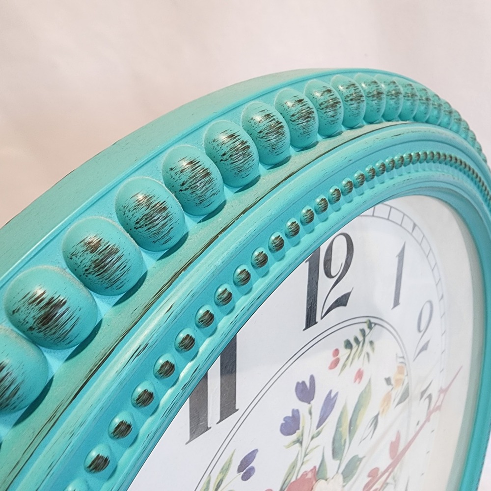 The Pioneer Woman 16 Inch Teal Floral Wall Clock Beaded Farmhouse Decor - Picture 3 of 5